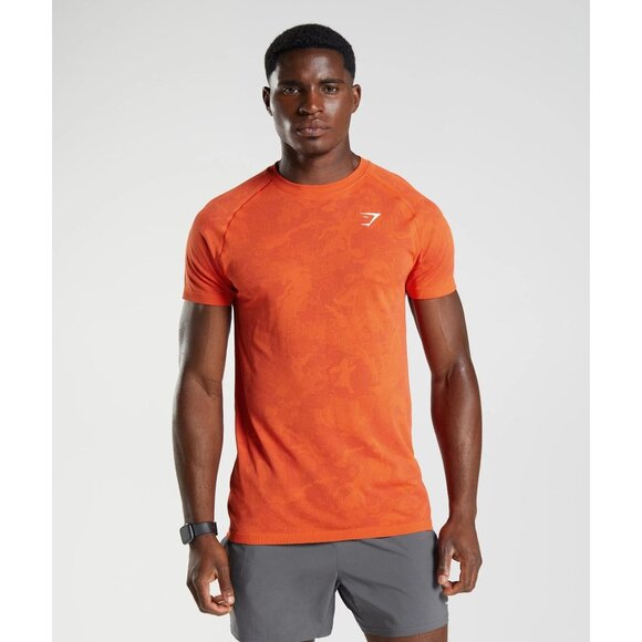 Gymshark Geo Seamless Orange Short Sleeve Performance Shirt M Workout Gym Active - Picture 1 of 6